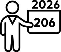 2026 event planner timetable agenda business schedule virtual screen note calendar work planning time management concept as Businessman checks digital planner scheduling 2026 event Clean vector