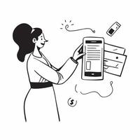 Woman Using Mobile Banking to Pay for Utilities concept as A woman using a mobile banking app to pay for utilities set against a plain background with ample space for text or graph Clean vector