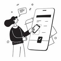Woman Setting Up Mobile Payment Method concept as A woman setting up a payment method in her mobile banking app with a plain background offering space for text or additional elemen Clean vector