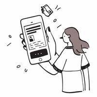 Woman Receiving Payment Notification concept as A woman receiving a payment notification on her smartphone from a mobile banking app with a plain background providing ample space f Clean vector