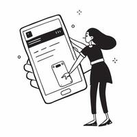 Woman Setting Up Mobile Banking App concept as A woman setting up her mobile banking app on her smartphone with a blank background offering space for additional text or design elem Clean vector