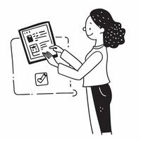 Woman Scanning QR Code on Phone concept as A woman scanning a QR code for mobile banking on her phone with a blank background offering space for additional content in Photo Stock Clean vector