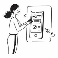 Woman Using Mobile Banking to Pay for Subscription concept as A woman using a mobile banking app on her smartphone to pay for a subscription set against a plain background with spa Clean vector