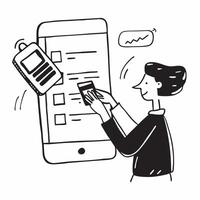 Young Person Paying Bills Online concept as A young person paying bills through a mobile banking app on their phone with a clean background providing ample space for text or additi Clean vector