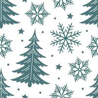 Winter seamless pattern with evergreen trees snowflakes and frosty textures for a traditional winter look concept as Traditional winter pattern with evergreen trees snowflakes and Cleans vector
