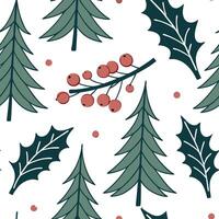 Winter seamless pattern with pine trees holly leaves and berries for a festive holiday design concept as Holiday winter pattern with pine trees holly leaves and berries for a festi Cleans vector