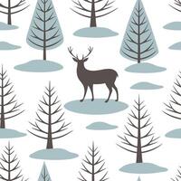 Winter seamless pattern with deer snow covered trees and frozen lakes for a woodland winter scene concept as Woodland winter pattern with deer snow covered trees and frozen lakes f Cleans vector