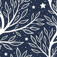 Winter nights seamless pattern with icy branches glowing stars and gentle snowfall for a quiet enchanting winter evening concept as Enchanting winter night pattern with icy branche Cleans vector