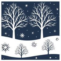Winter nights seamless pattern with frosty trees soft snowflakes and quiet night skies for a calm reflective atmosphere concept as Calm winter night pattern with frosty trees soft Cleans Set 2 vector