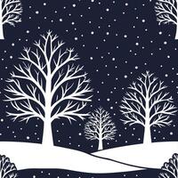 Winter nights seamless pattern with dark sky snowflakes and glowing trees for a mystical winter evening effect concept as Mystical winter night pattern with dark skies snowflakes a Cleans vector