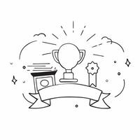 Winners Badge with Medal and Trophy concept as A winners badge with a medal and a trophy set against a dreamy background offering ample space for text or graphics symbolizing victo Clean vector