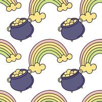 Whimsical pots of gold and rainbows seamless tile pattern with vibrant colors concept as Vibrant colors highlight whimsical pots of gold and rainbows in seamless tile pattern in P Clean vector