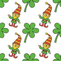 Whimsical leprechauns and shamrocks seamless tile pattern with vibrant green hues concept as Whimsical leprechauns amidst shamrocks create seamless tile pattern with vibrant green Clean vector