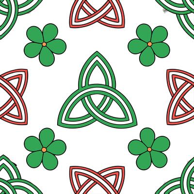 Whimsical leprechauns and Celtic knots seamless tile pattern with vibrant colors concept as Vibrant colors highlight whimsical leprechauns intertwined with Celtic knots in seamless Clean