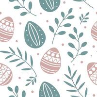 Whimsical Easter eggs and spring branches seamless tile pattern with playful pastel tones concept as Playful pastel tones highlight whimsical Easter eggs and spring branches in sea Clean vector