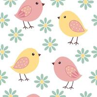 Whimsical Easter chicks and daisies seamless tile pattern with pastel spring colors concept as Pastel spring colors highlight whimsical Easter chicks and daisies in seamless tile p Clean vector