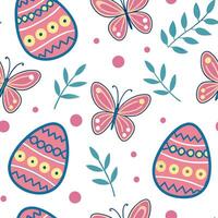 Whimsical Easter eggs and butterflies seamless tile pattern with colorful spring accents concept as Colorful spring accents highlight whimsical Easter eggs and butterflies in seaml Clean vector
