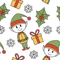 Whimsical Christmas elves and gifts seamless tile pattern with playful holiday elements concept as Playful Christmas elves and gifts create whimsical seamless tile pattern with fes Cleans Set 2 vector
