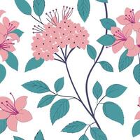 Watercolor inspired spring flower seamless pattern with hydrangeas and azaleas for soft interiors concept as Soft watercolor patterns featuring hydrangeas and azaleas for calming s Cleans vector