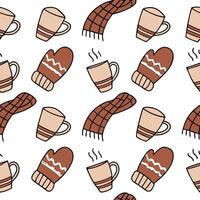 Warm winter seamless pattern with hot cocoa mugs scarves and mittens for a cozy seasonal feel concept as Cozy winter pattern with hot cocoa mugs scarves and mittens for a snug hear Cleans vector