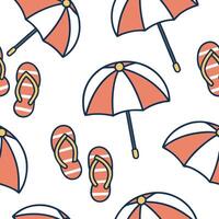 Warm summer seamless tile pattern with beach umbrellas and sandals for sunny vacation spots concept as Beach umbrellas and sandals in a seamless tile pattern designed for sunny vac Clean vector
