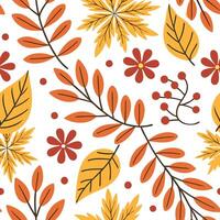 Warm autumn seamless pattern with fall flowers leaves and berries for a colorful harvest inspired design concept as Colorful autumn pattern with fall flowers leaves and berries per Cleans vector