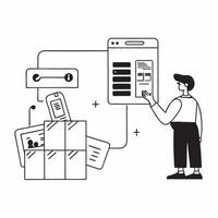 Warehouse Worker with Handheld Device and Shelves in High Tech Storage Facility concept as Wide shot of a warehouse worker using a handheld device to scan inventory in a high tech Clean vector