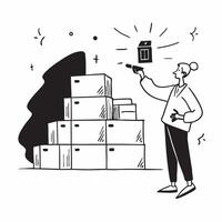 Warehouse Supervisor with Walkie Talkie and Pallets in Enchanted Storage Area concept as Wide shot of a warehouse supervisor with a walkie talkie overseeing pallets in an enchanted Clean vector