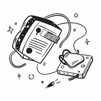 Walkman with Obsolete Certificate and Retro Headphones concept as A Walkman with an obsolete certificate and retro headphones set against a whimsical background offering ample spac Clean vector