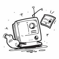 Vintage TV with Obsolete Certificate and Antenna concept as A vintage TV with an obsolete certificate and antenna set against a whimsical background offering ample space for text o Clean vector