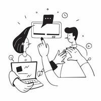 Virtual team collaborating on a digital platform concept as A illustration of a virtual team collaborating on a digital platform using a 3 color scheme to emphasize remote t Clean vector