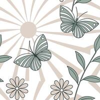 Vintage spring sunshine seamless pattern with muted colors and soft sunburst for retro style spring decor concept as Retro spring sunshine pattern with muted sunburst and soft ligh Cleans vector