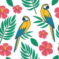 Vibrant summer seamless tile pattern with tropical birds and exotic flowers for lush garden spaces concept as Tropical birds and exotic flowers in a seamless pattern for creating a Clean vector