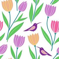 Vibrant Easter tulips and hummingbirds seamless tile pattern with lively spring vibes concept as Lively spring vibes with vibrant Easter tulips and hummingbirds create seamless til Clean Set 2 vector