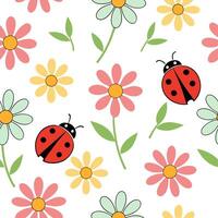 Vibrant Easter daisies and ladybugs seamless tile pattern with playful spring elements concept as Playful spring elements like vibrant Easter daisies and ladybugs create seamless t Clean vector