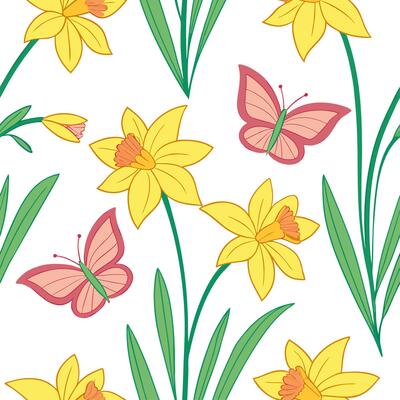 Vibrant Easter daffodils and butterflies seamless tile pattern with lively spring colors concept as Lively spring colors highlight vibrant Easter daffodils and butterflies in seaml Cleans