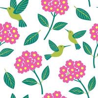 Vibrant Easter hydrangeas and hummingbirds seamless tile pattern with lively spring colors concept as Lively spring colors feature vibrant Easter hydrangeas and hummingbirds in sea Cleans vector