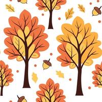 Vibrant autumn trees seamless tile pattern with colorful leaves and acorns for lively fall spaces concept as Colorful autumn leaves and acorns arranged seamlessly to create lively Cleans Set 2 vector