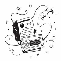 VHS Tape with Obsolete Certificate and VCR Player concept as A VHS tape with an obsolete certificate and VCR player set against a whimsical background offering ample space for text Cleans vector