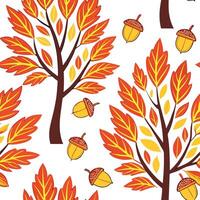 Vibrant autumn trees seamless tile pattern with colorful leaves and acorns for lively fall spaces concept as Colorful autumn leaves and acorns arranged seamlessly to create lively Cleans Set 3 vector