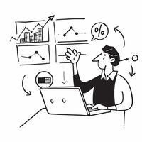 Venture capitalist evaluating investment pitches and stock valuations concept as A venture capitalist in a modern office evaluating investment pitches and stock valuations on a lap Cleans vector