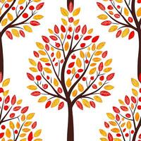 Vibrant autumn trees seamless tile pattern with colorful leaves and acorns for lively fall spaces concept as Colorful autumn leaves and acorns arranged seamlessly to create lively Cleans vector