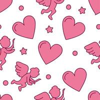 Valentine hearts and cupids seamless tile pattern with playful elements and bright pink tones for cheerful decor concept as Playful hearts and cupids with bright pink tones arrange Cleans Set 6 vector