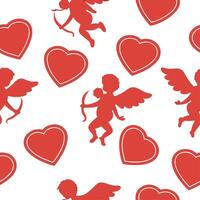 Valentine hearts and cupids seamless tile pattern with playful elements and bright pink tones for cheerful decor concept as Playful hearts and cupids with bright pink tones arrange Cleans vector