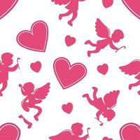 Valentine hearts and cupids seamless tile pattern with playful elements and bright pink tones for cheerful decor concept as Playful hearts and cupids with bright pink tones arrange Cleans Set 3 vector