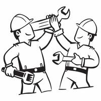 Two Mechanics with Wrenches and Toolboxes concept as Two mechanics holding wrenches and toolboxes set against a Cleans background offering ample space for text or graphics symbolizi Cleans vector