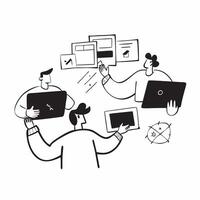 Two IT Professionals with Computers and Office Supplies concept as Two IT professionals using computers with office supplies around set against a Cleans background offering ample sp Cleans vector