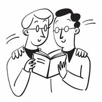 Two Librarians with Books and Reading Glasses concept as Two librarians holding books and wearing reading glasses set against a Cleans background offering ample space for text or gr Cleans vector