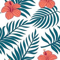 Tropical summer seamless pattern with exotic flowers and vivid tropical foliage for an adventurous design concept as Exotic summer flower pattern with tropical flowers and vivid fo Cleans vector