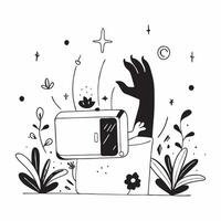 Traveler with Suitcase and Passport in Mystical Garden concept as Wide shot of a traveler with a suitcase and passport in a mystical garden The background features glowing flowers Cleans vector